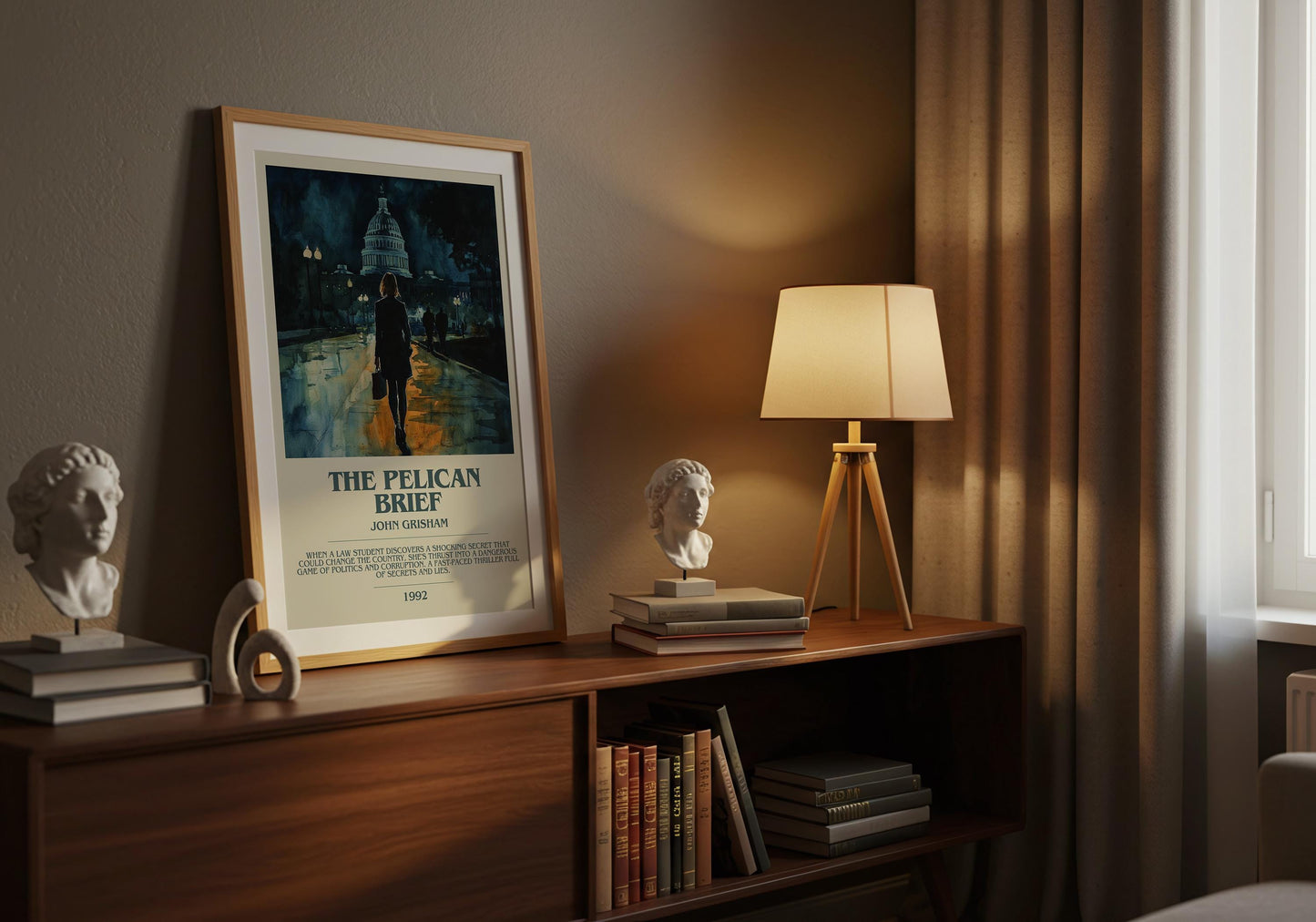 The Pelican Brief by John Grisham Descriptive Poster Print. Free Delivery Wall Art Author & Blurb Book Artwork Novel Modern