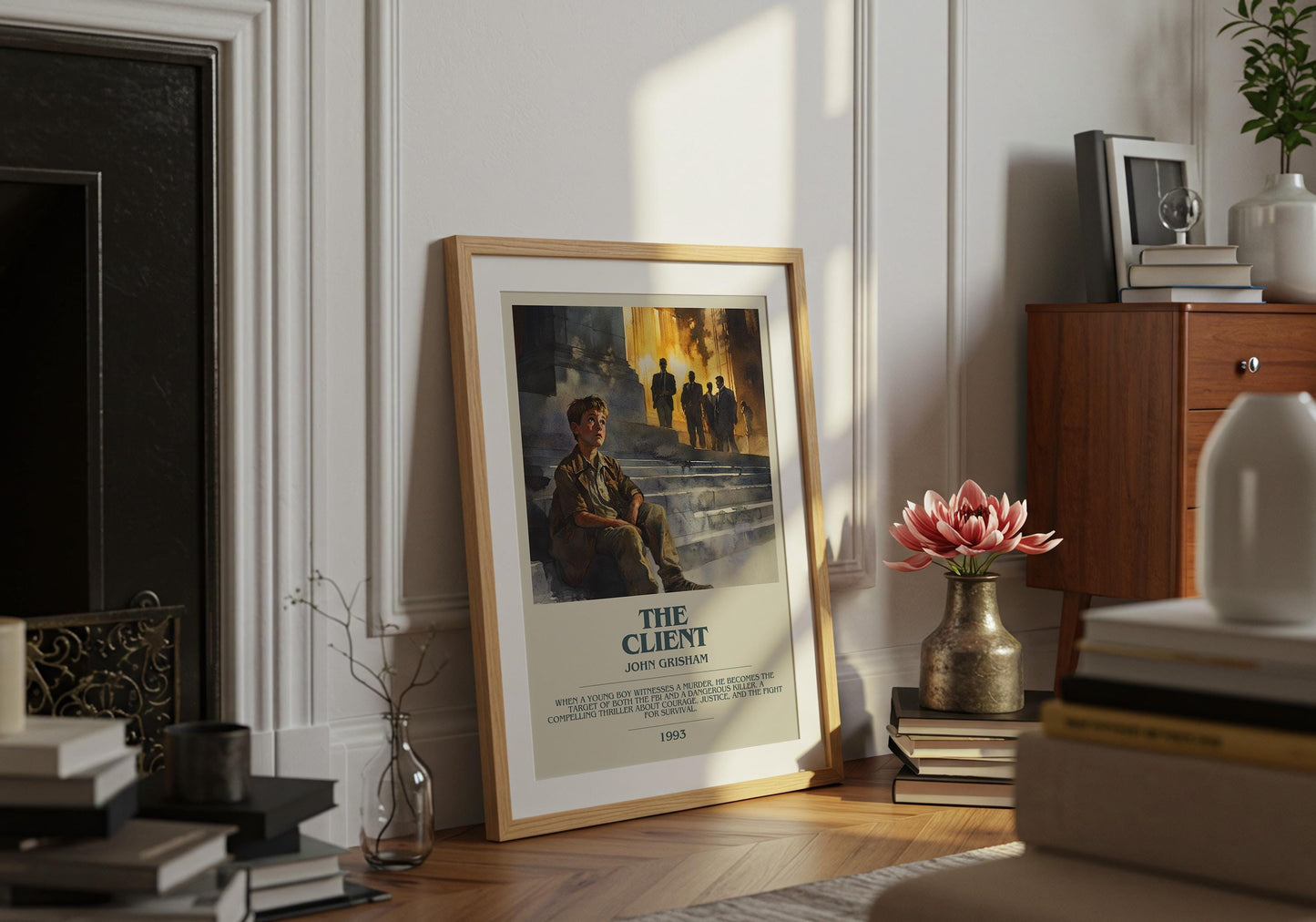 The Client by John Grisham Descriptive Poster Print. Free Delivery Wall Art Author & Blurb Book Artwork Novel Modern Gift