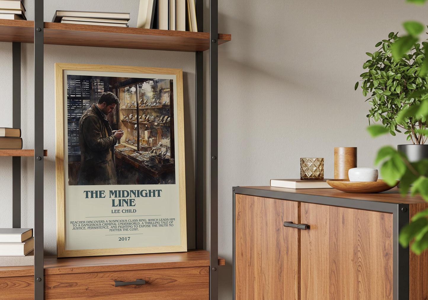 The Midnight Line by Lee Child Descriptive Poster Print. Free Delivery Wall Art Author & Blurb Book Artwork Novel Modern Gift