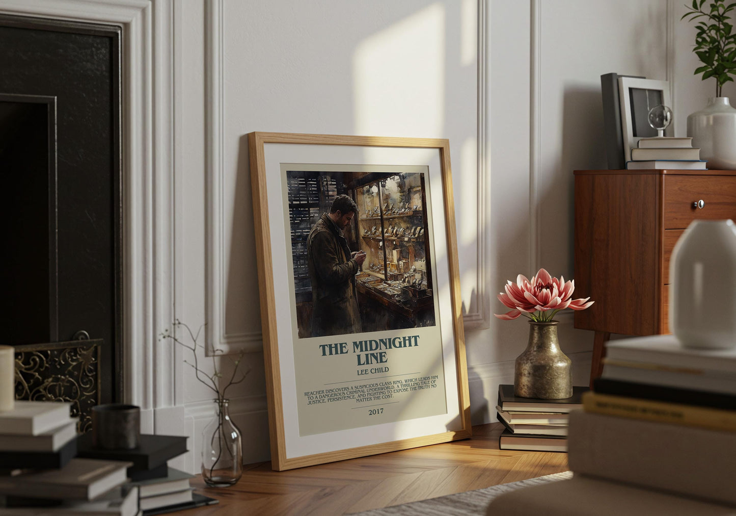 The Midnight Line by Lee Child Descriptive Poster Print. Free Delivery Wall Art Author & Blurb Book Artwork Novel Modern Gift