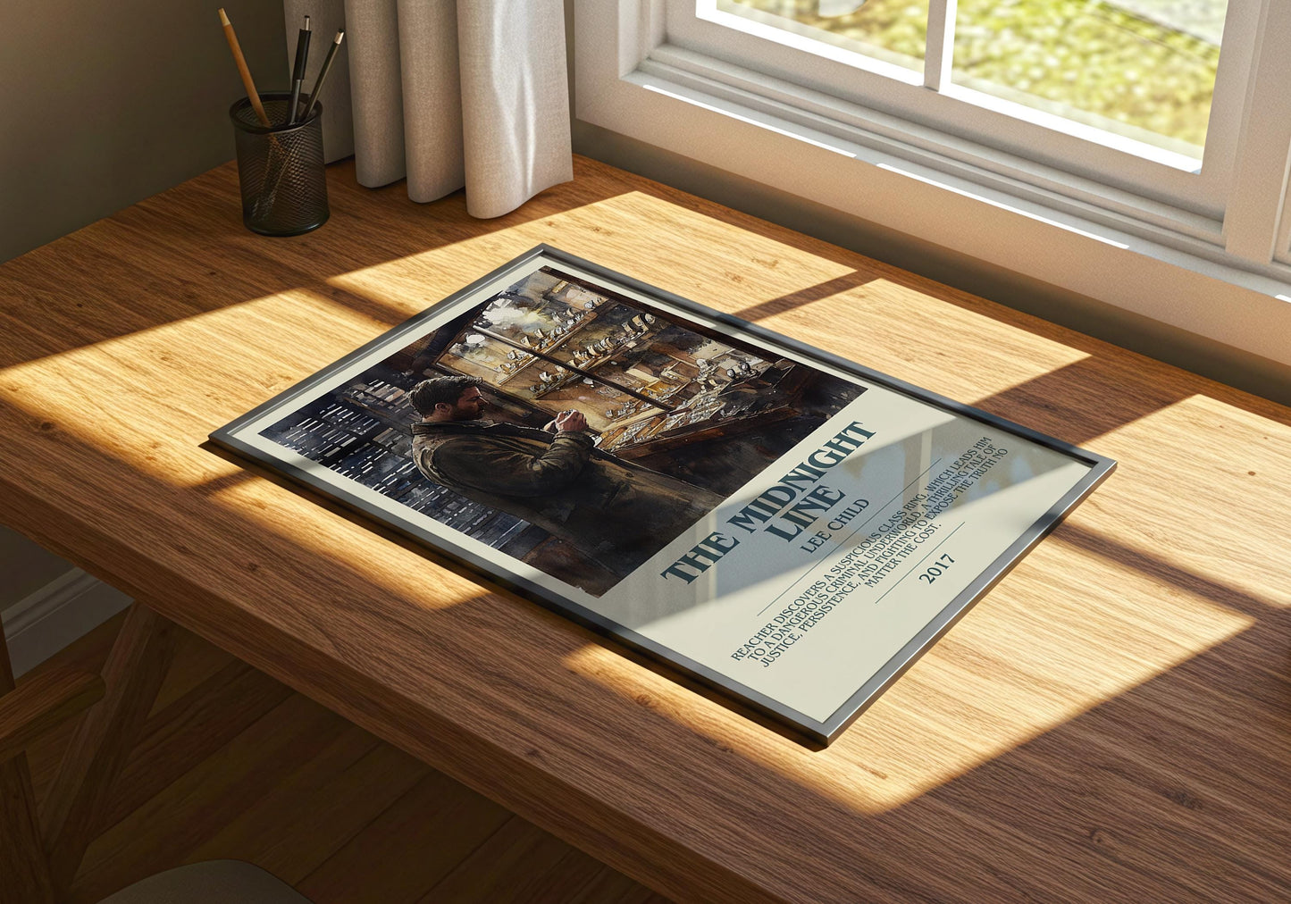 The Midnight Line by Lee Child Descriptive Poster Print. Free Delivery Wall Art Author & Blurb Book Artwork Novel Modern Gift