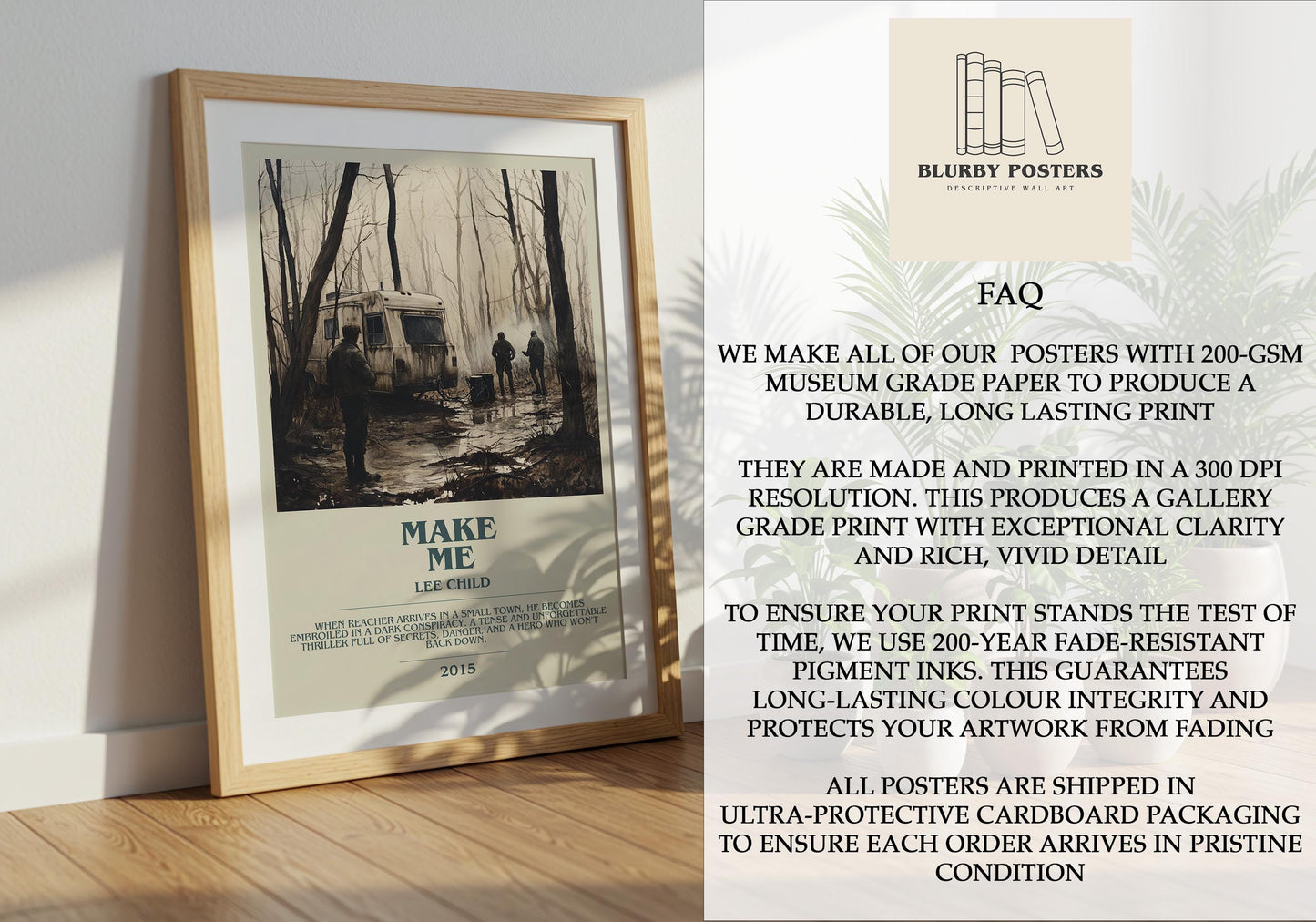 Make Me by Lee Child Descriptive Poster Print. Free Delivery Wall Art Author & Blurb Book Artwork Novel Modern Gift