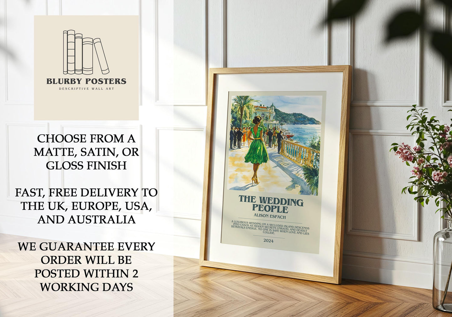 The Wedding People by Alison Espach Descriptive Poster Print. Free Delivery Wall Art Author & Blurb Book Artwork Novel Modern Gift