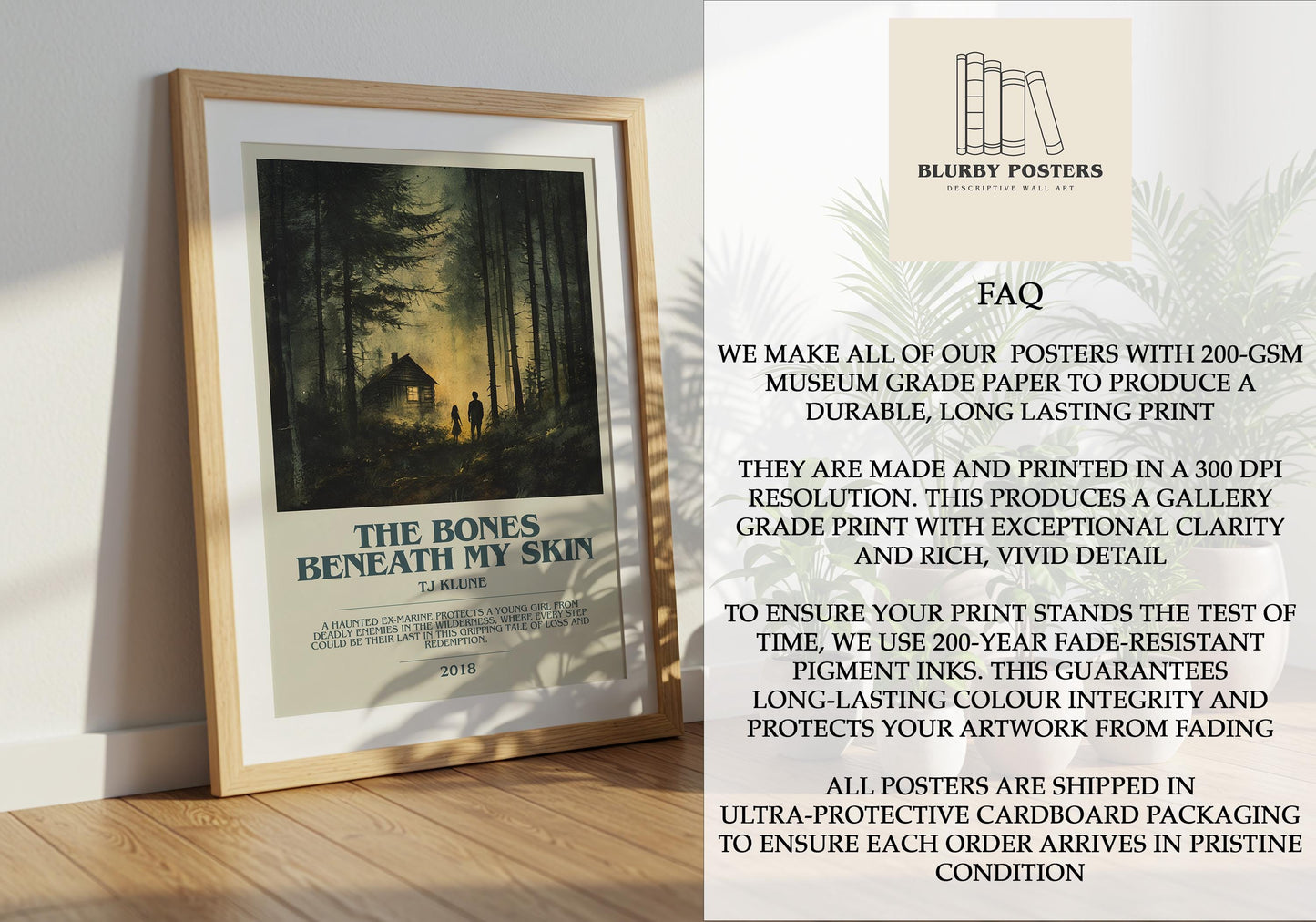 The Bones Beneath My Skin by T.J. Klune Descriptive Poster Print. Free Delivery Wall Art Author & Blurb Book Artwork Novel Modern Gift