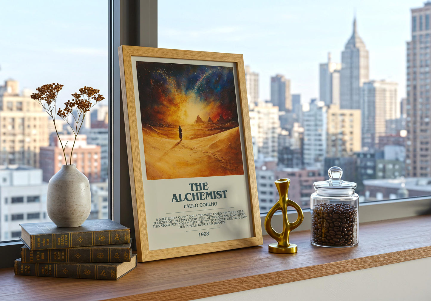 The Alchemist by Paul Coelho Descriptive Poster Print. Free Delivery Wall Art Author & Blurb Book Artwork Novel Modern Gift