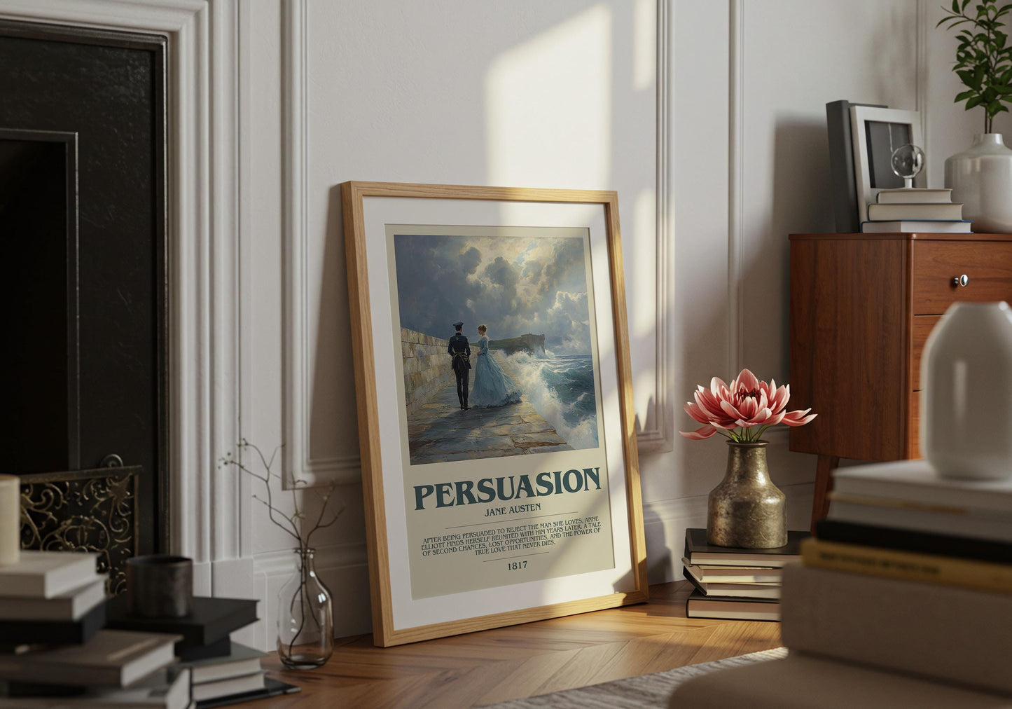 Persuasion by Jane Austen Descriptive Poster Print. Free Delivery Wall Art Author & Blurb Book Artwork Novel Modern Gift