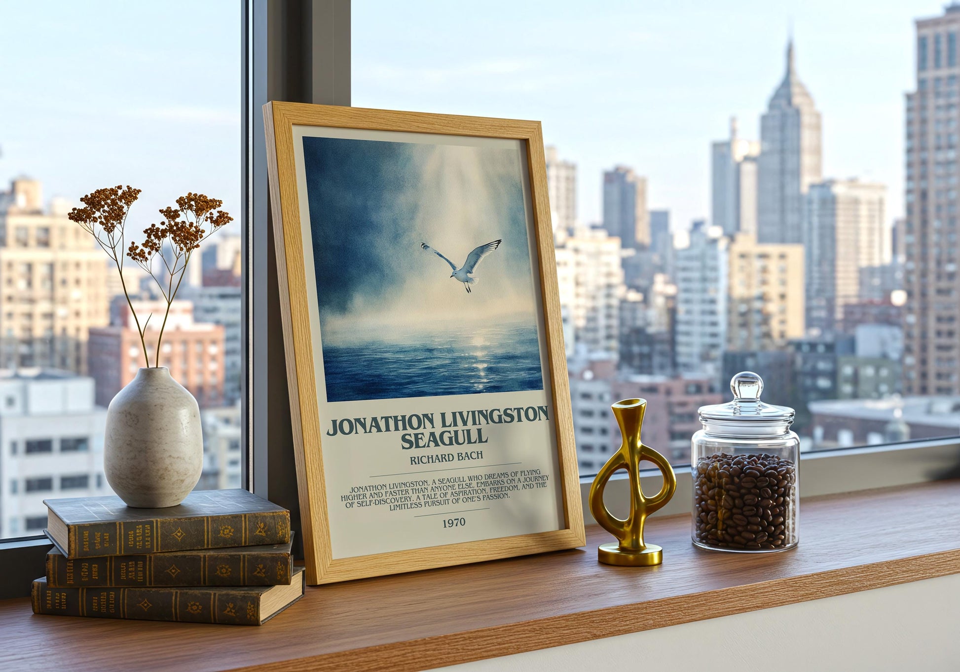 Jonathan Livingston Seagull by Richard Bach Descriptive Poster Print. Free Delivery Wall Art Author & Blurb Book Artwork Novel Modern Gift