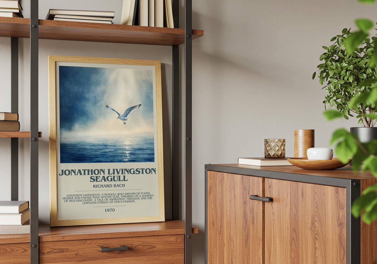 Jonathan Livingston Seagull by Richard Bach Descriptive Poster Print. Free Delivery Wall Art Author & Blurb Book Artwork Novel Modern Gift