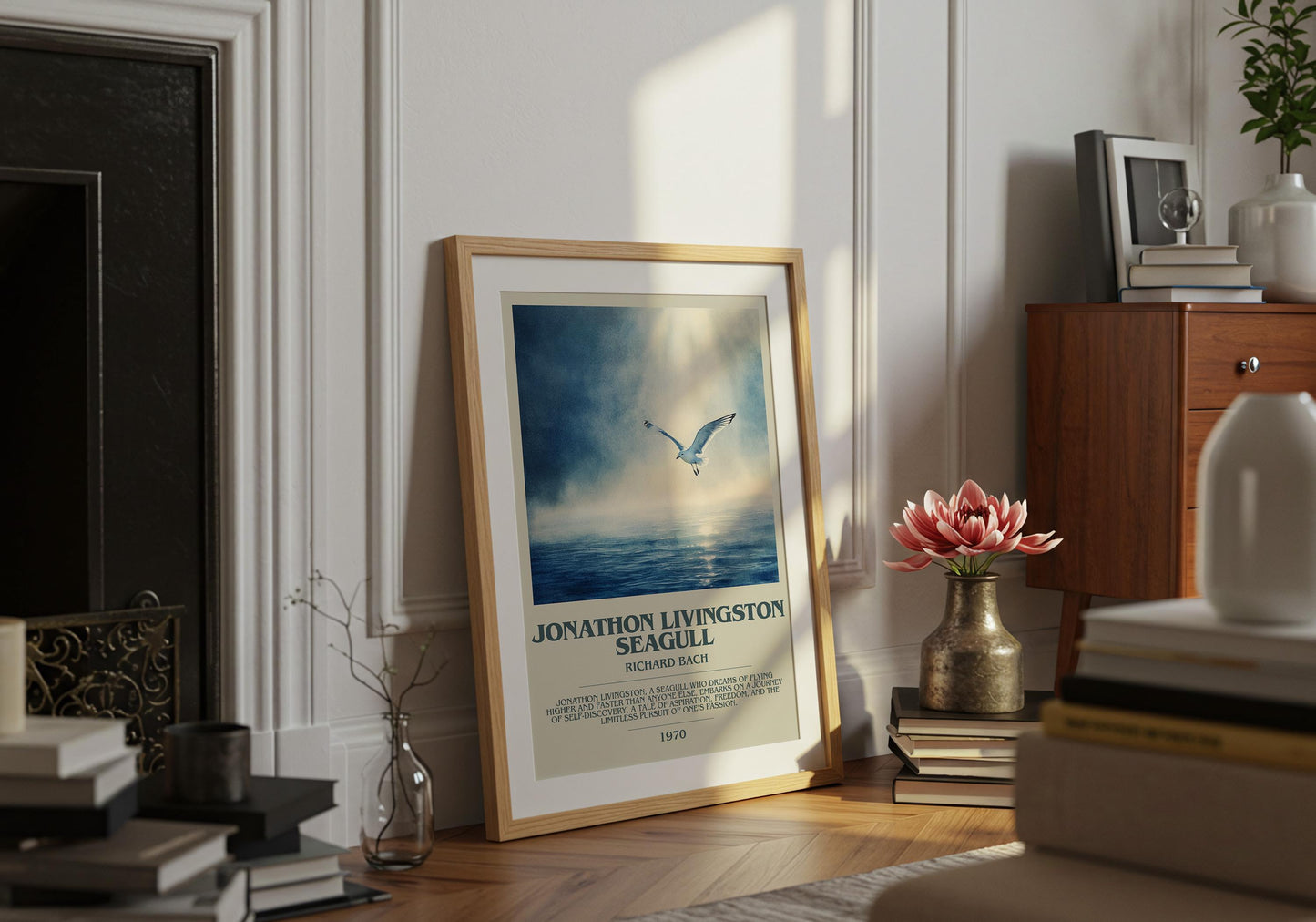 Jonathan Livingston Seagull by Richard Bach Descriptive Poster Print. Free Delivery Wall Art Author & Blurb Book Artwork Novel Modern Gift