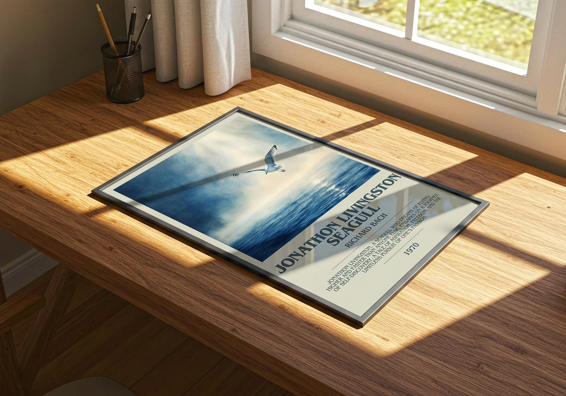 Jonathan Livingston Seagull by Richard Bach Descriptive Poster Print. Free Delivery Wall Art Author & Blurb Book Artwork Novel Modern Gift