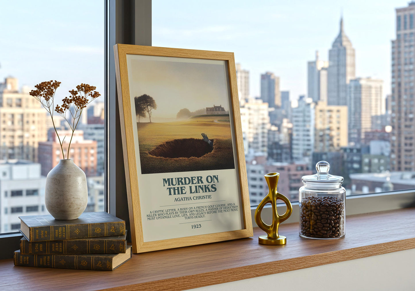 Murder On The Links by Agatha Christie Descriptive Poster Print. Free Delivery Wall Art Author & Blurb Book Artwork Novel Modern Gift
