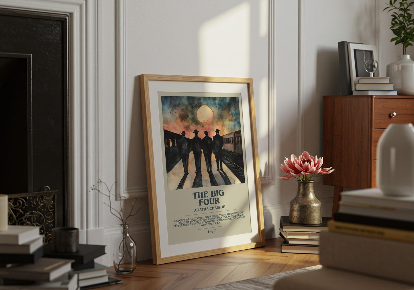 The Big Four by Agatha Christie Descriptive Poster Print. Free Delivery Wall Art Author & Blurb Book Artwork Novel Modern Gift