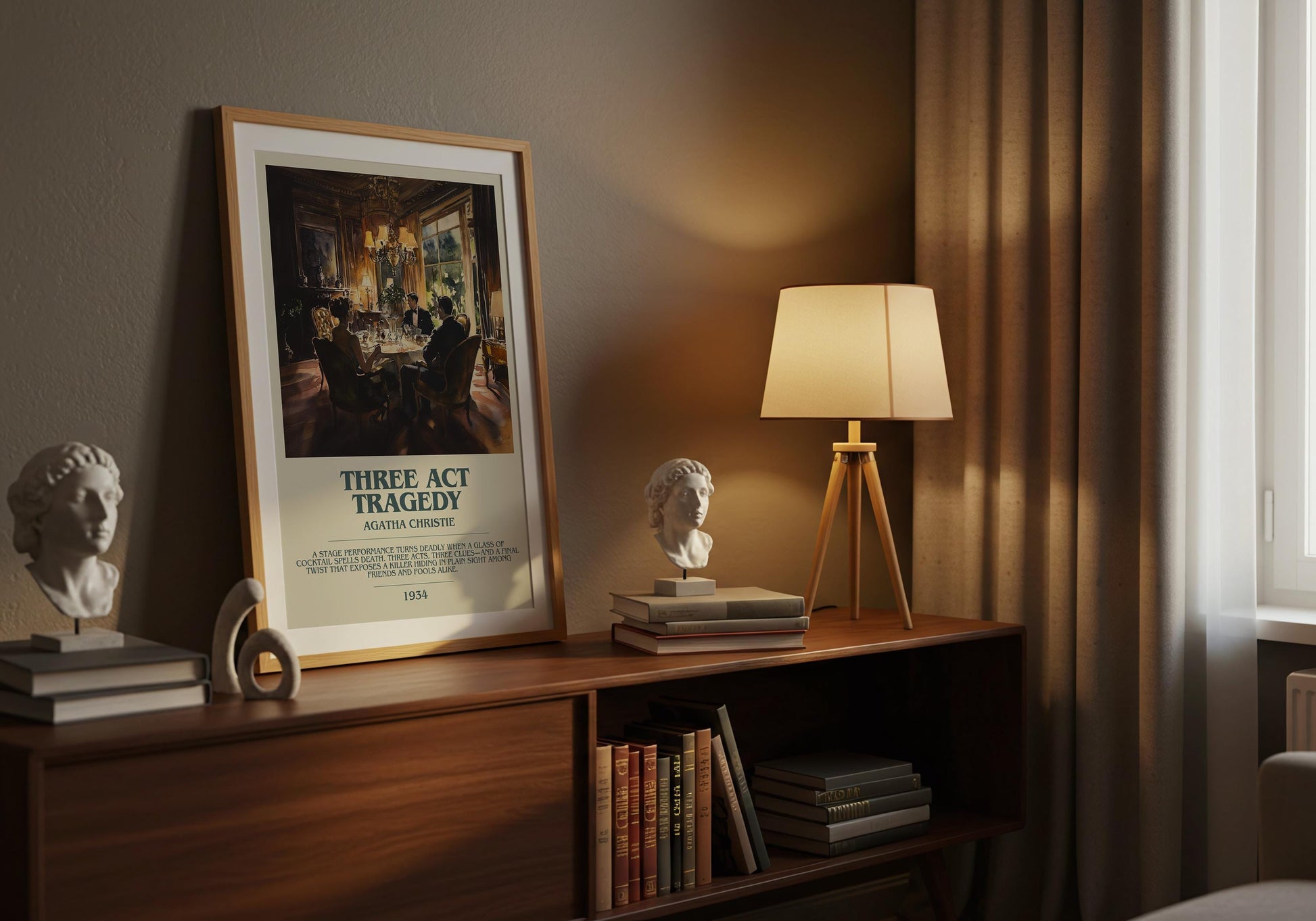 Three Act Tradegy by Agatha Christie | Descriptive Book Poster | Modern