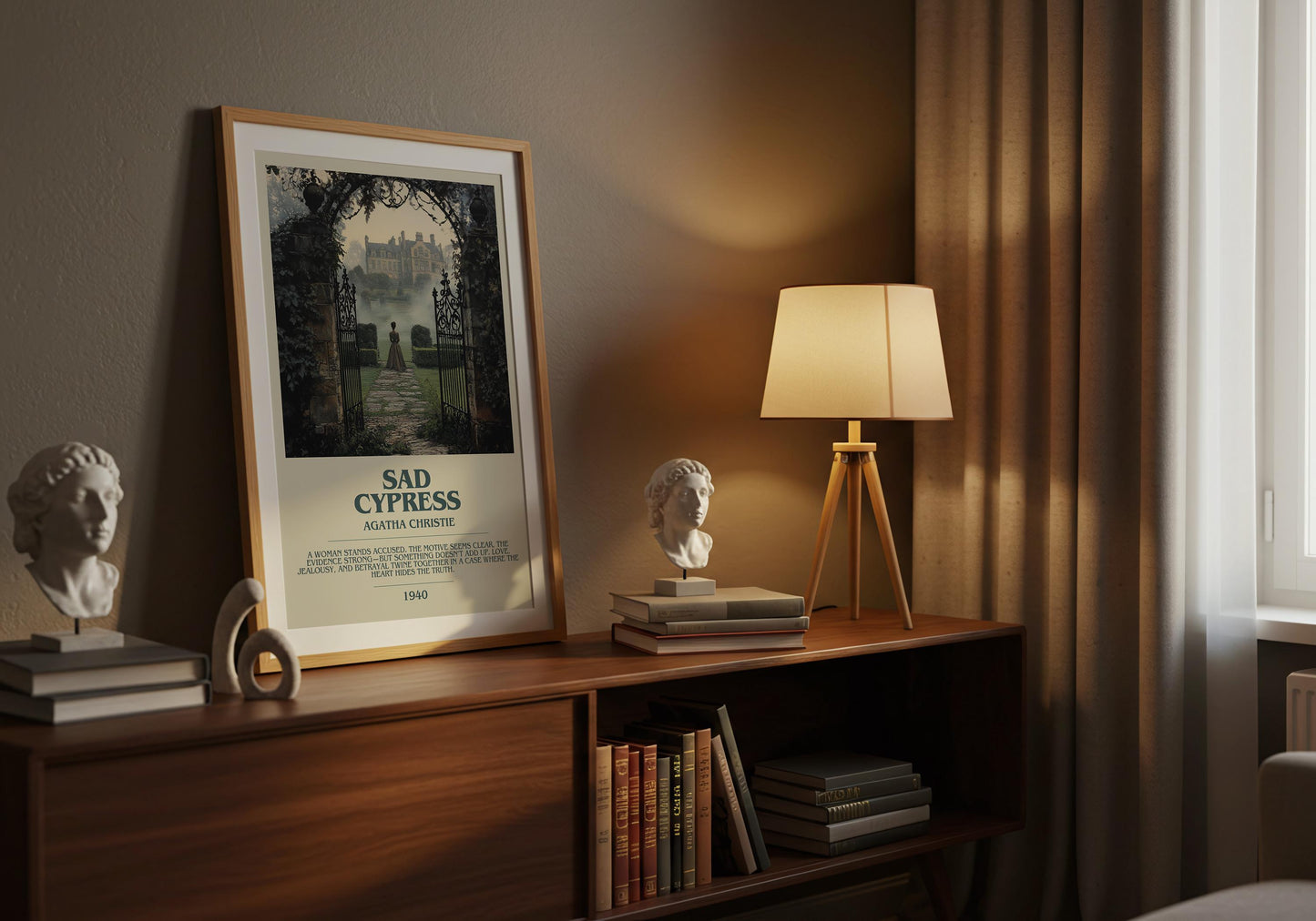 Sad Cypress by Agatha Christie Descriptive Poster Print. Free Delivery Wall Art Author & Blurb Book Artwork Novel Modern Gift