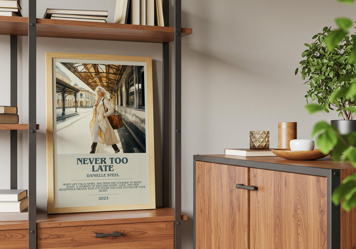 Never Too Late by Danielle Steel Descriptive Poster Print. Free Delivery Wall Art Author & Blurb Book Artwork Novel Modern Gift