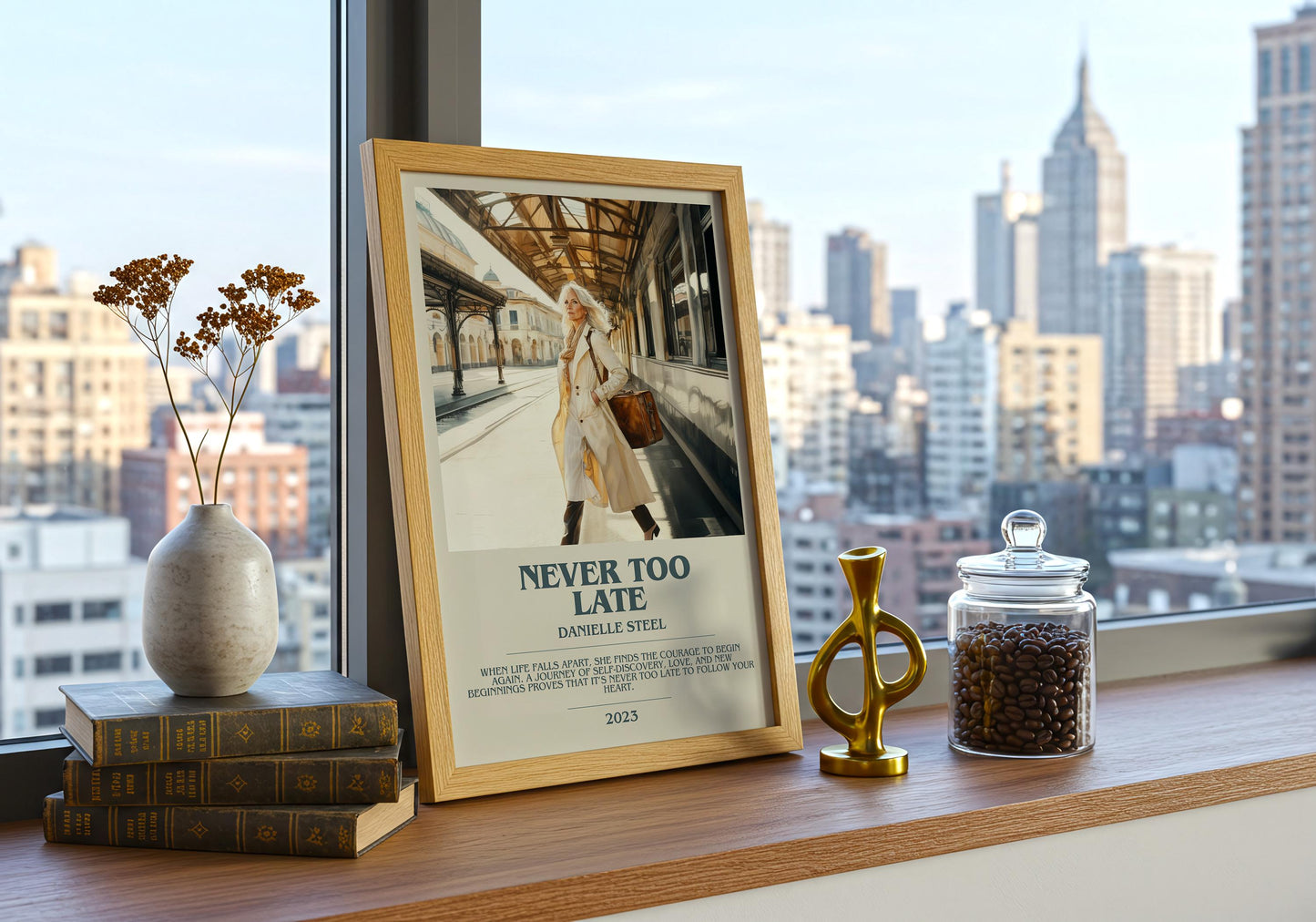Never Too Late by Danielle Steel Descriptive Poster Print. Free Delivery Wall Art Author & Blurb Book Artwork Novel Modern Gift