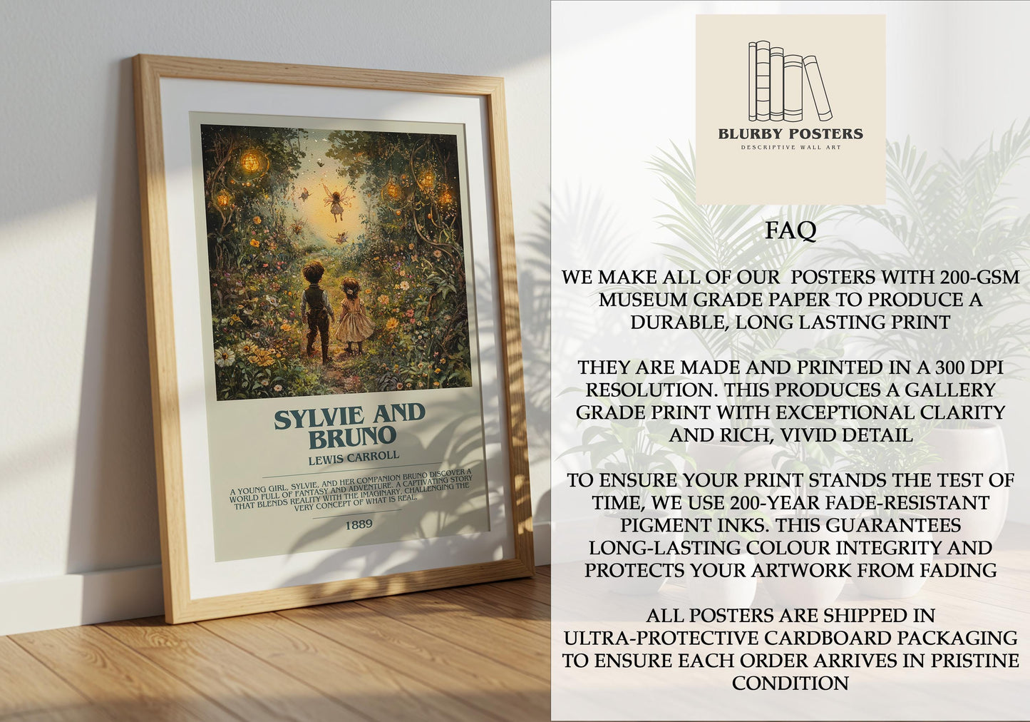 Sylvie and Bruno by Lewis Carroll Descriptive Poster Print. Free Delivery Wall Art Author & Blurb Book Artwork Novel Modern Gift