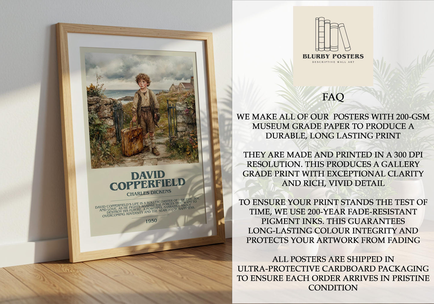 David Copperfield by Charles Dickens Descriptive Poster Print. Free Delivery Wall Art Author & Blurb Book Artwork Novel Modern Gift