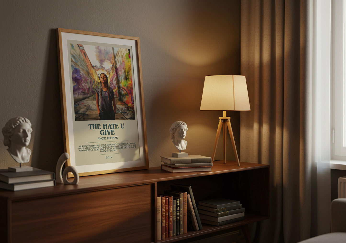 The Hate You Give by Angie Thomas Descriptive Poster Print. Free Delivery Wall Art Author & Blurb Book Artwork Novel Modern