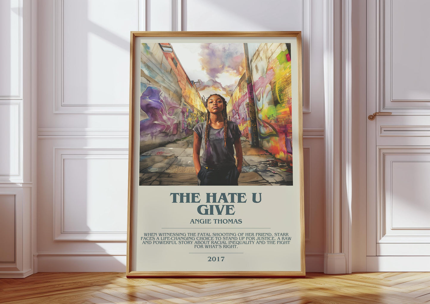 The Hate You Give by Angie Thomas Descriptive Poster Print. Free Delivery Wall Art Author & Blurb Book Artwork Novel Modern