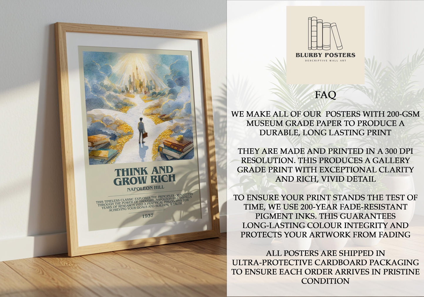 Think and Grow Rich by Napoleon Hill | Descriptive Book Poster | Modern