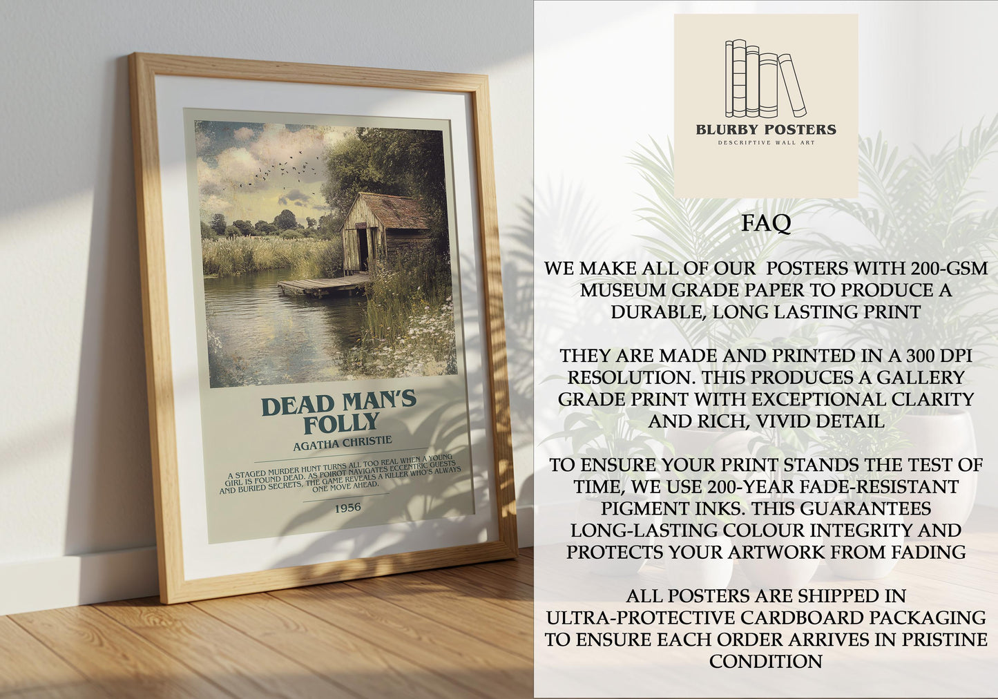 Dead Man's Folly by Agatha Christie Descriptive Poster Print. Free Delivery Wall Art Author & Blurb Book Artwork Novel Gift