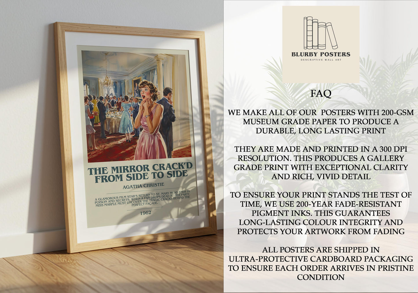 The Mirror Crack'd From Side To Side by Agatha Christie Descriptive Poster Print. Free Delivery Wall Art Author & Blurb Book Artwork Novel