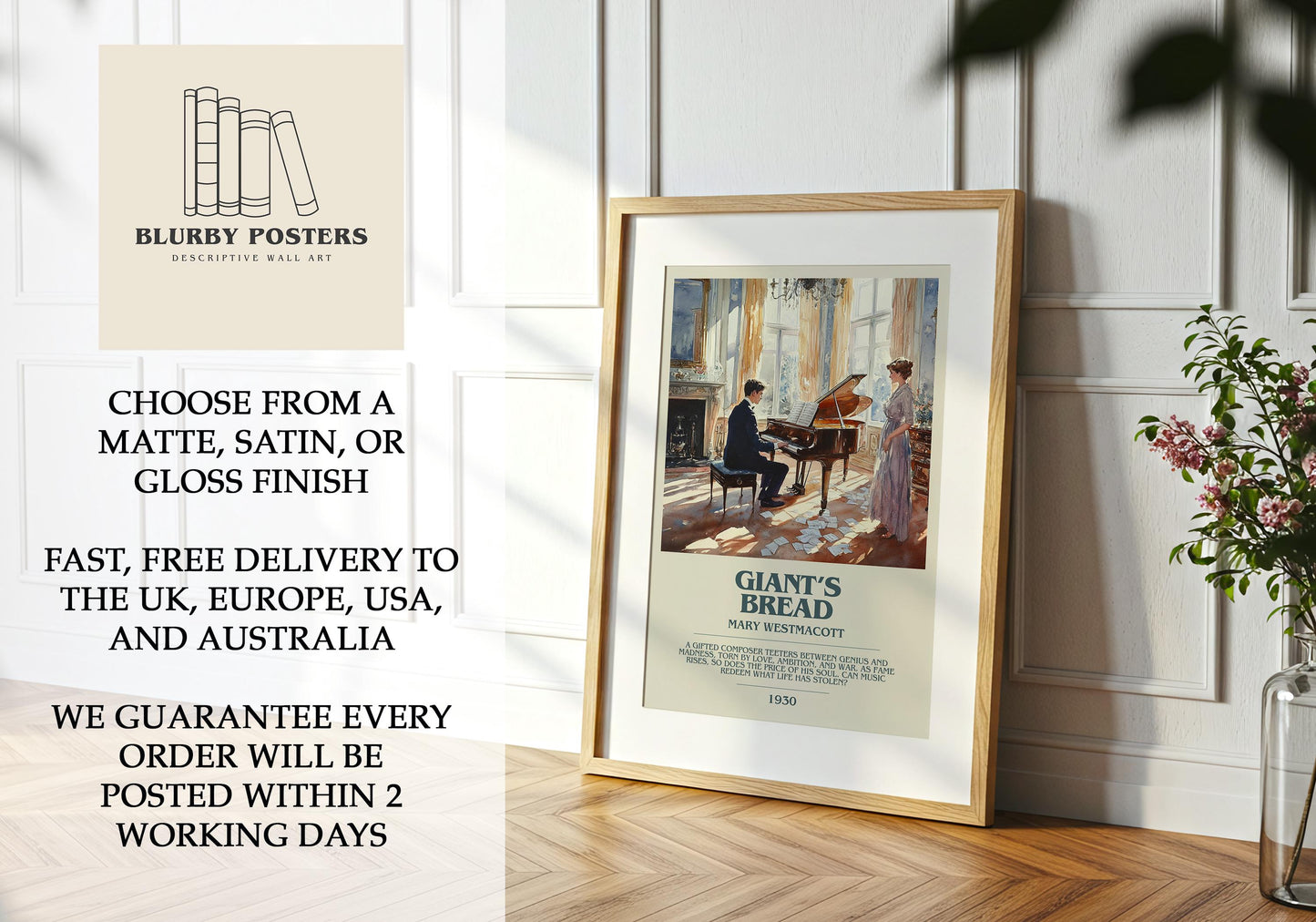 Giant's Bread by Mary Westmacott Descriptive Poster Print. Free Delivery Wall Art Author & Blurb Book Artwork Novel
