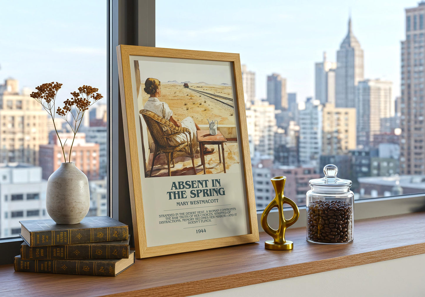 Absent In The Spring by Mary Westmacott Descriptive Poster Print. Free Delivery Wall Art Author & Blurb Book Artwork Novel