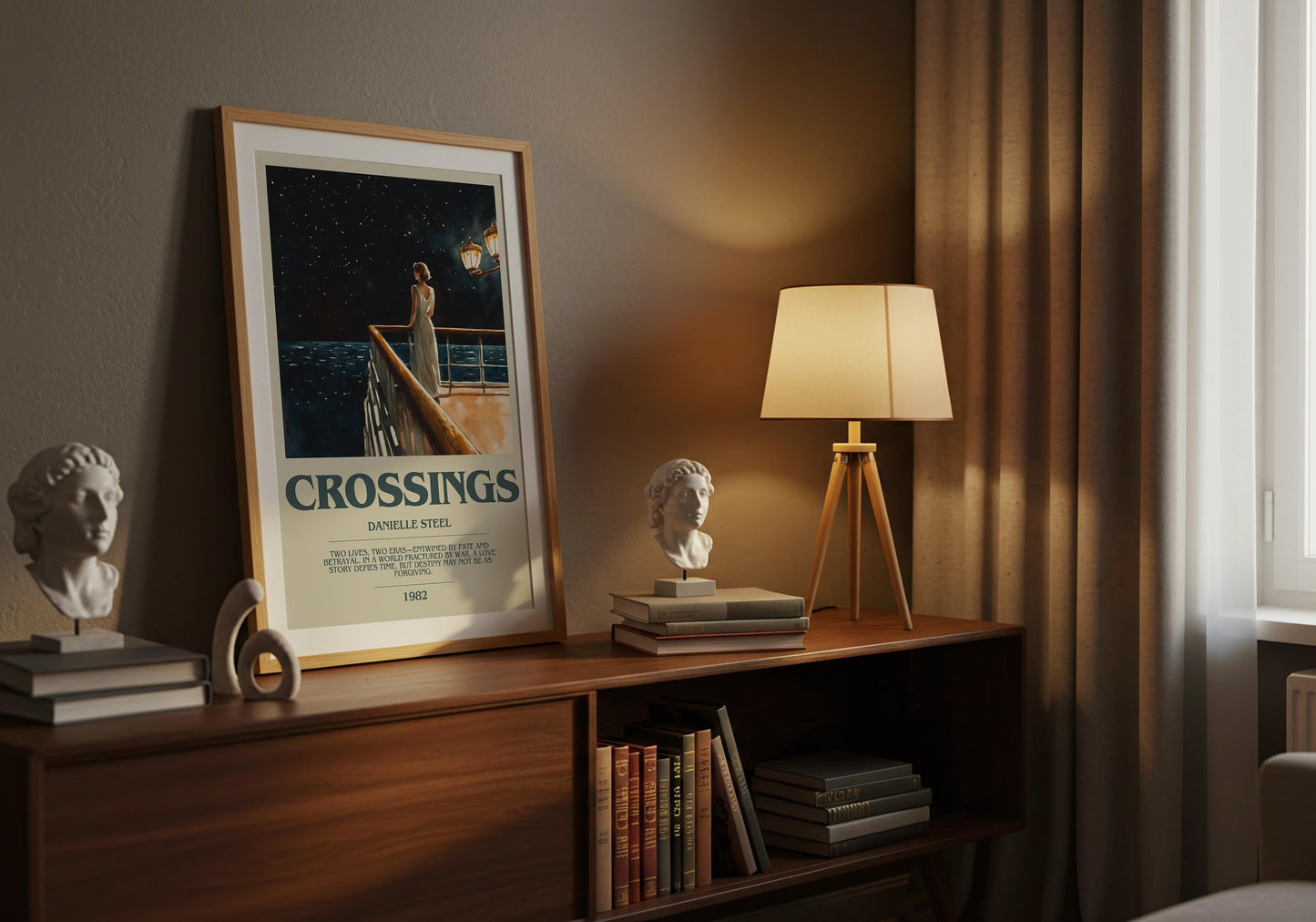 Crossings by Danielle Steel Descriptive Poster Print. Free Delivery Wall Art Author & Blurb Book Artwork Novel
