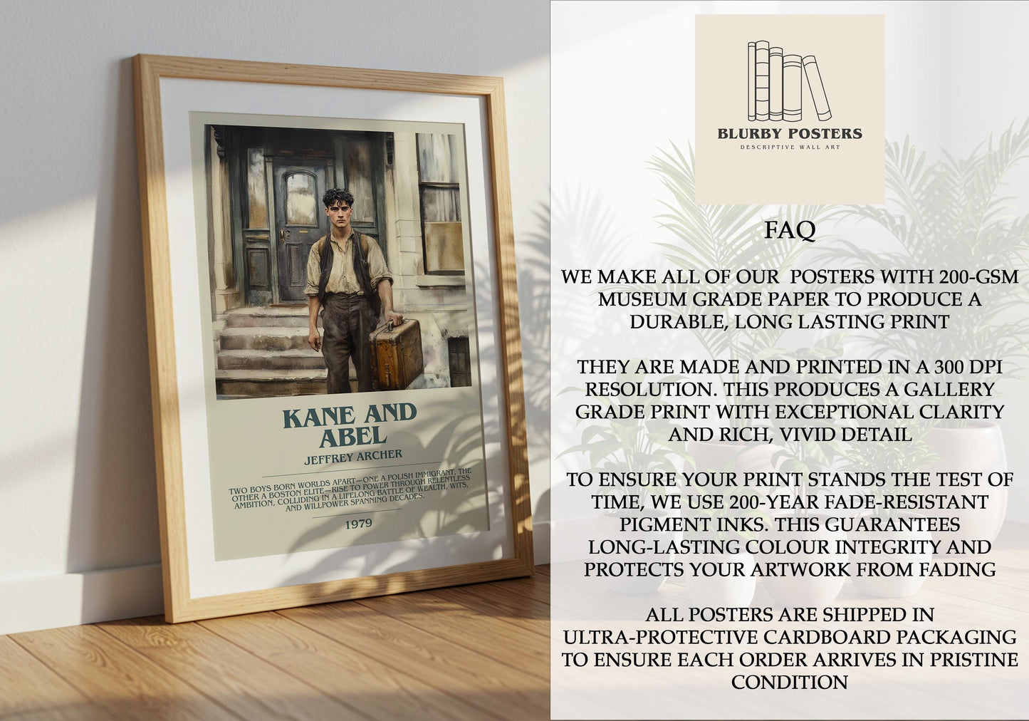 Kane and Abel by Jeffrey Archer Descriptive Poster Print. Free Delivery Wall Art Author & Blurb Book Artwork Novel
