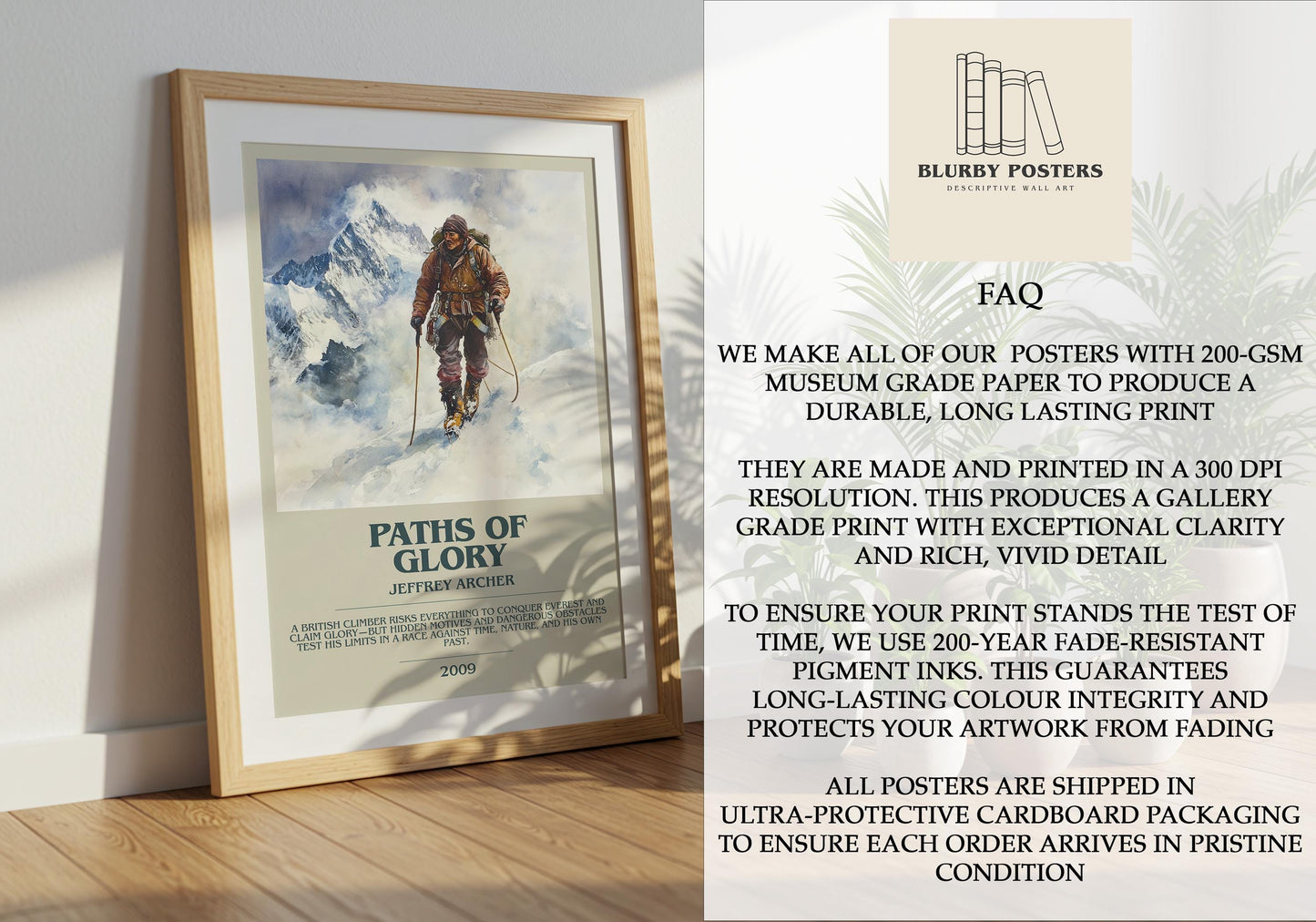 Paths Of Glory by Jeffrey Archer Descriptive Poster Print. Free Delivery Wall Art Author & Blurb Book Artwork Novel