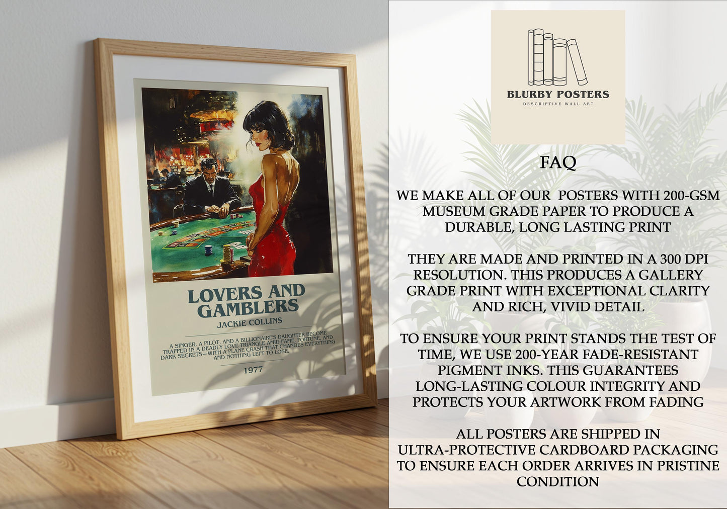 Lovers and Gamblers by Jackie Collins | Descriptive Book Poster | Modern