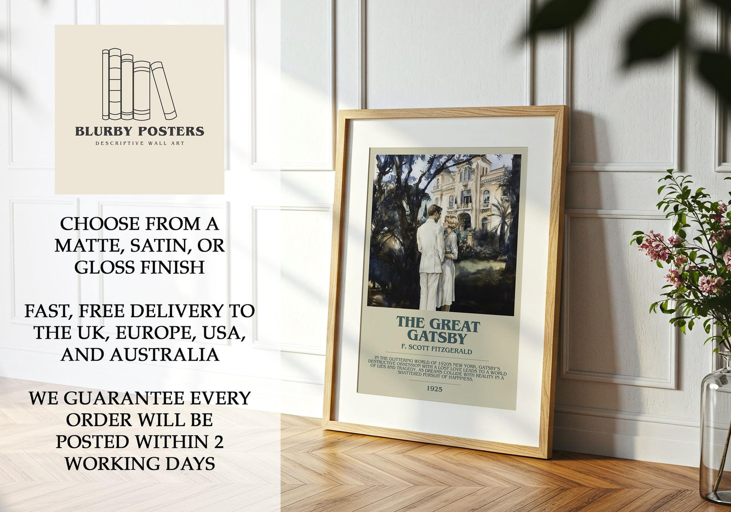 The Great Gatsby book poster packaging – museum-quality print rolled in protective tube