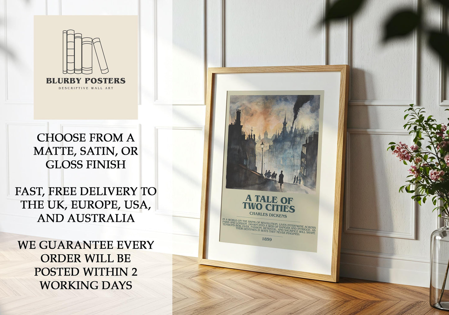 A Tale Of Two Cities by Charles Dickens | Descriptive Book Poster | Modern