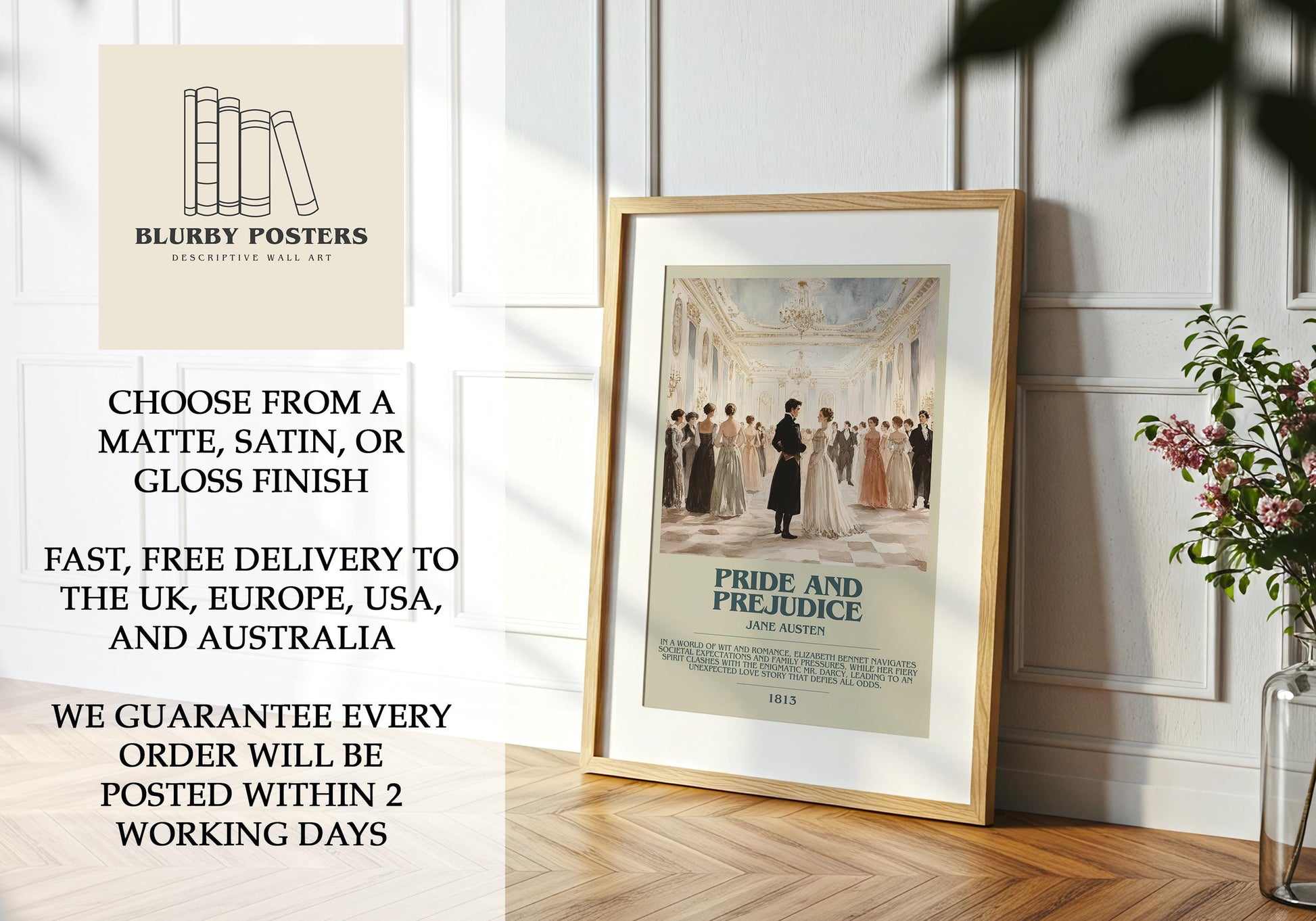 Pride and Prejudice by Jane Austen | Descriptive Book Poster | Modern