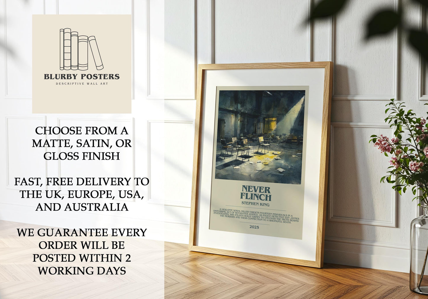 Never Flinch by Stephen King | Descriptive Book Poster | Modern