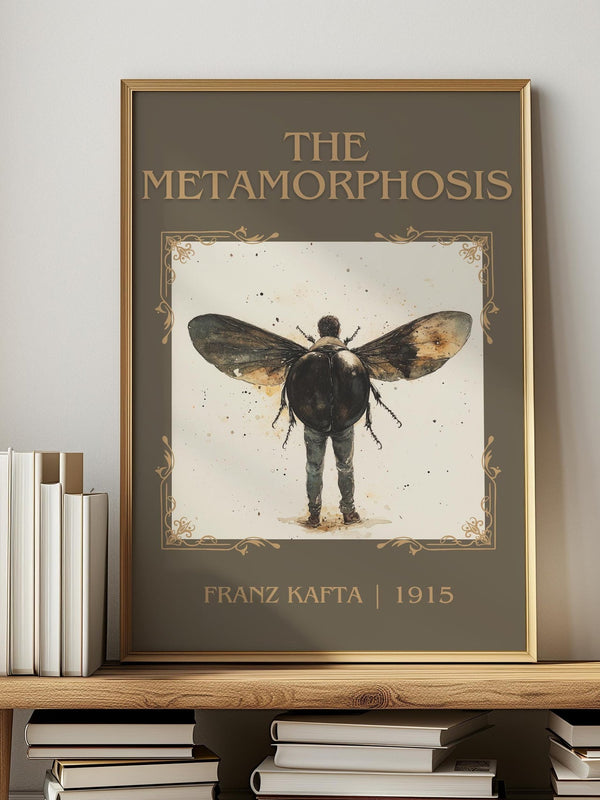 Metamorphosis classic book art print in frame leaning in hallway – literary fiction wall art