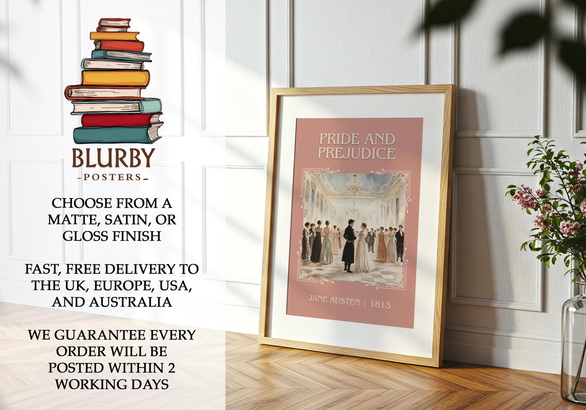 Pride and Prejudice by Jane Austen | Descriptive Book Poster | Minimalist