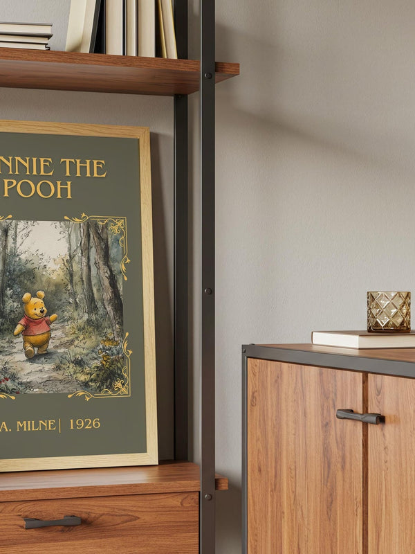 Winnie the Pooh classic book art print framed by window – literary home decor