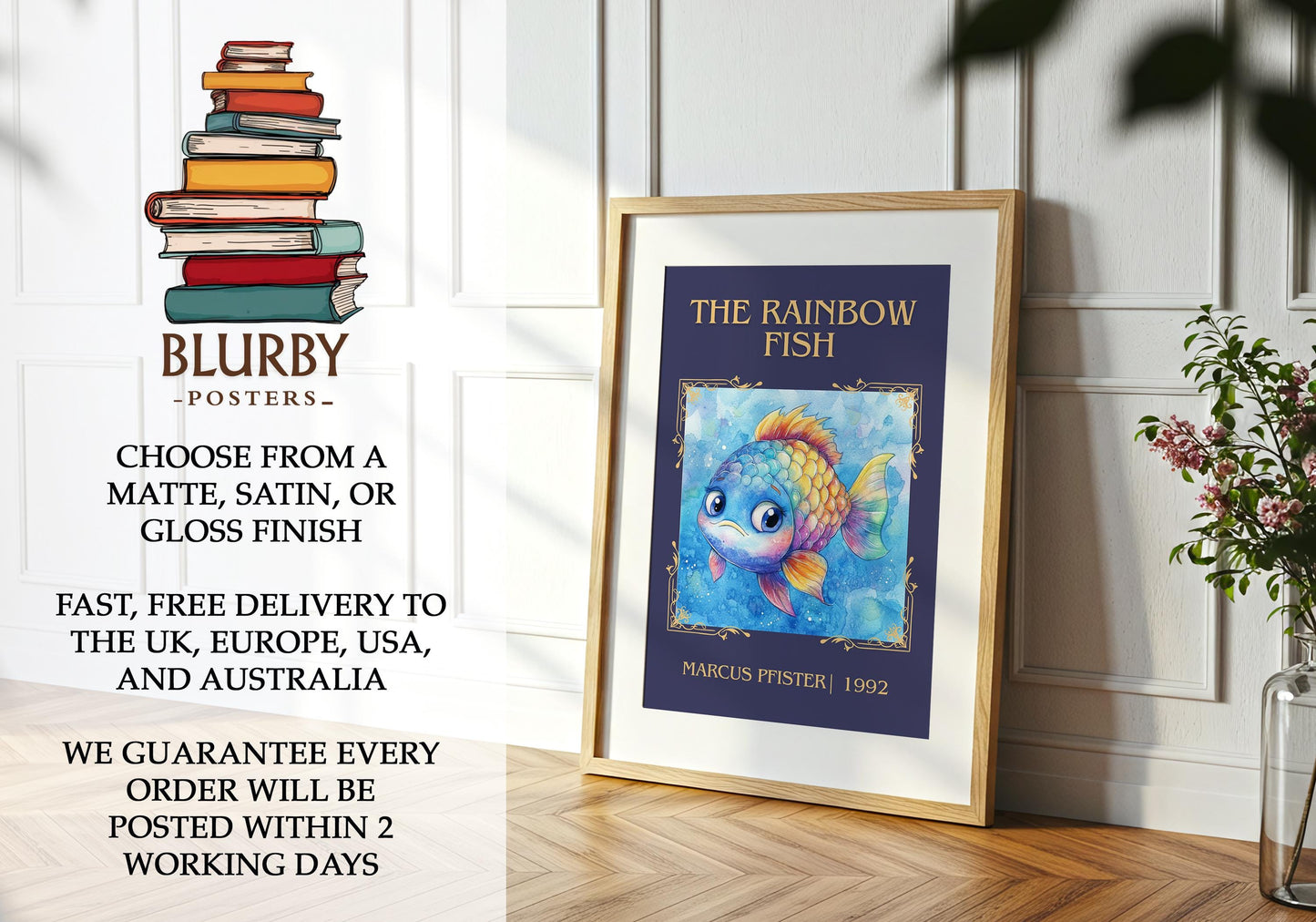 The Rainbow Fish book poster packaging – museum-quality print rolled in protective tube