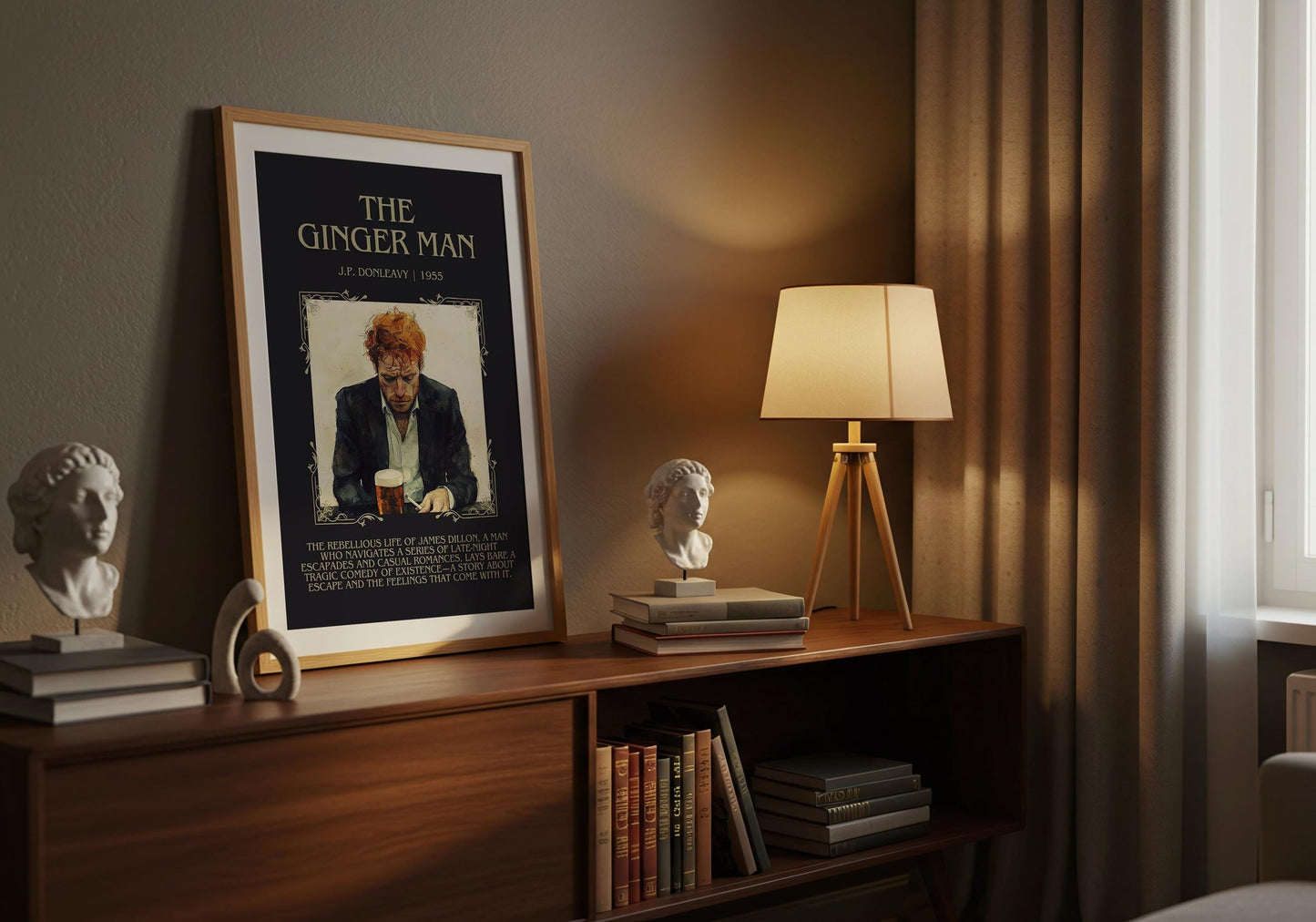 The Ginger Man minimalist poster paired in gallery wall – literary art prints