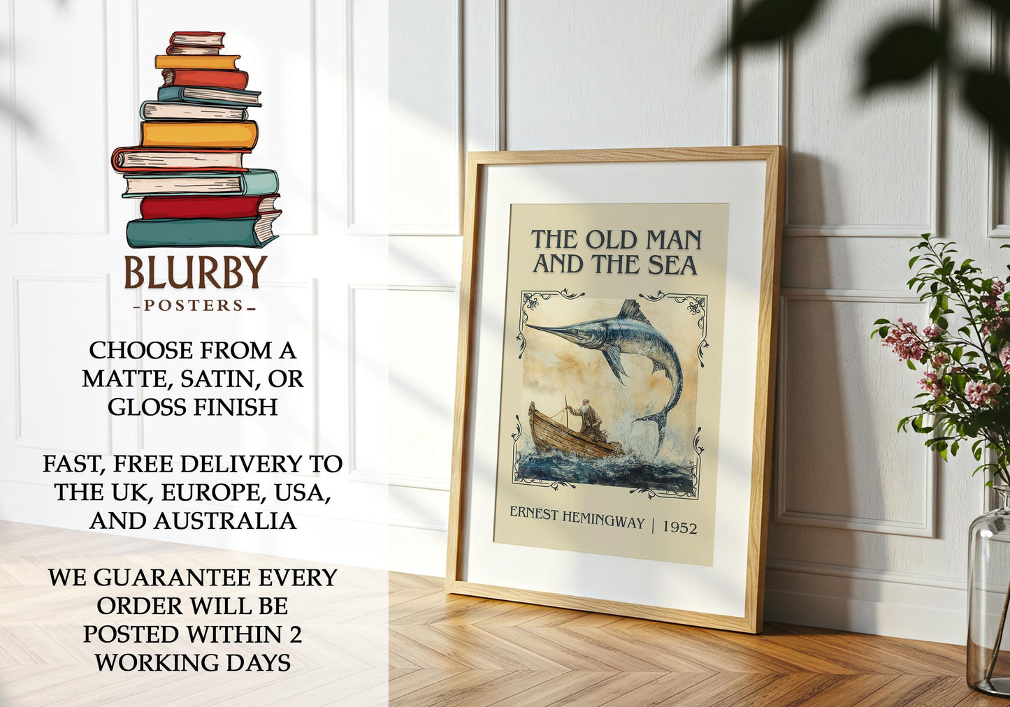 The Old Man and the Sea book poster packaging – museum-quality print rolled in protective tube