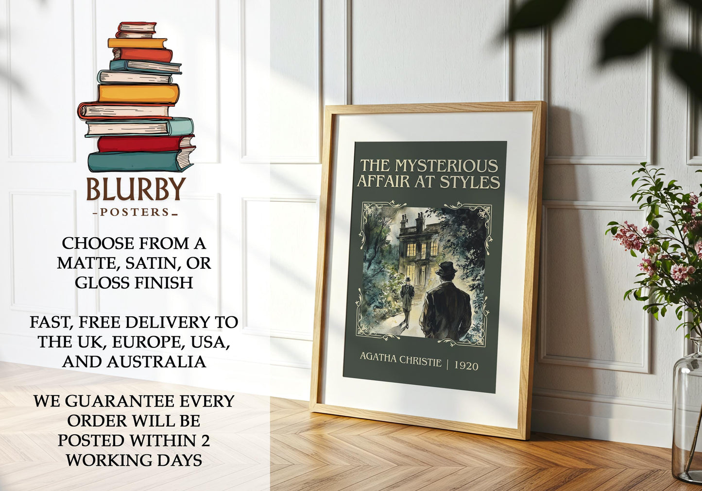 The Mysterious Affair At Styles book poster packaging – museum-quality print rolled in protective tube