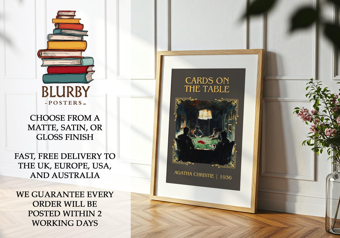 Cards on the Table book poster packaging – museum-quality print rolled in protective tube