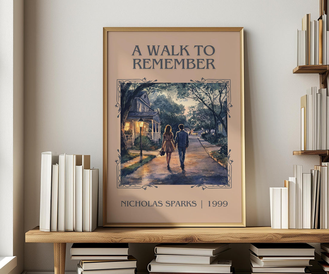 A Walk to Remember classic book art print in frame leaning in hallway – romance wall art (mockup)