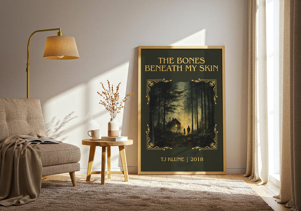 The Bones Beneath My Skin classic book art print in frame leaning in hallway – classic literature wall art