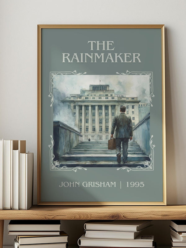 The Rainmaker classic book art print in frame leaning in hallway – thriller wall art