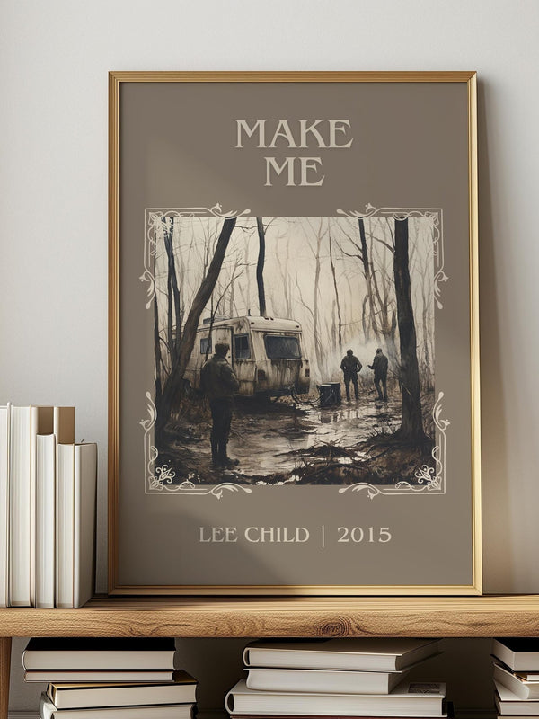 Make Me classic book art print in frame leaning in hallway – thriller wall art