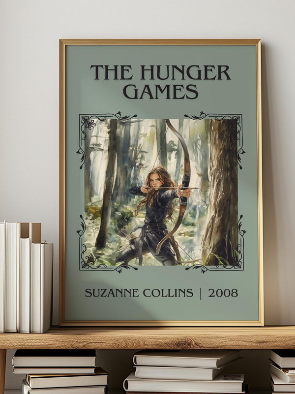Hunger Games classic book art print in frame leaning in hallway – dystopian wall art